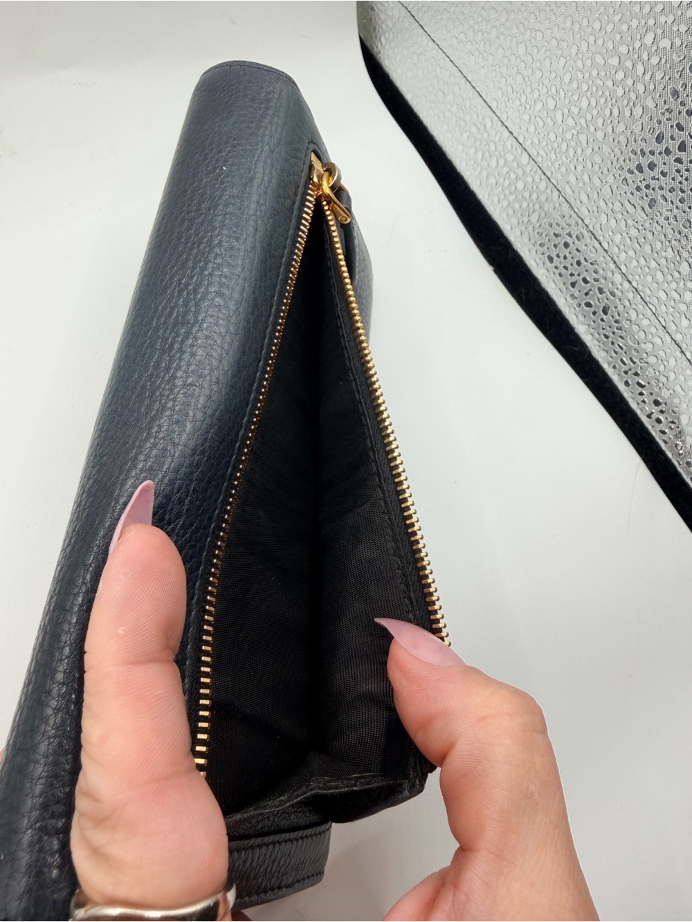 AUTHENTIC Prada Navy Blue Long Wallet with Gold Logo - Picture 4 of 13